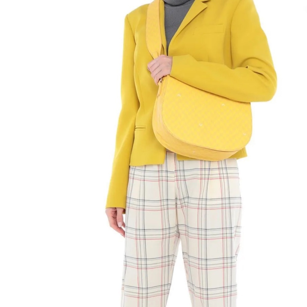 MIA BAG Messenger shoulder Bag PVC Leather Chevron Pattern  purse yellow